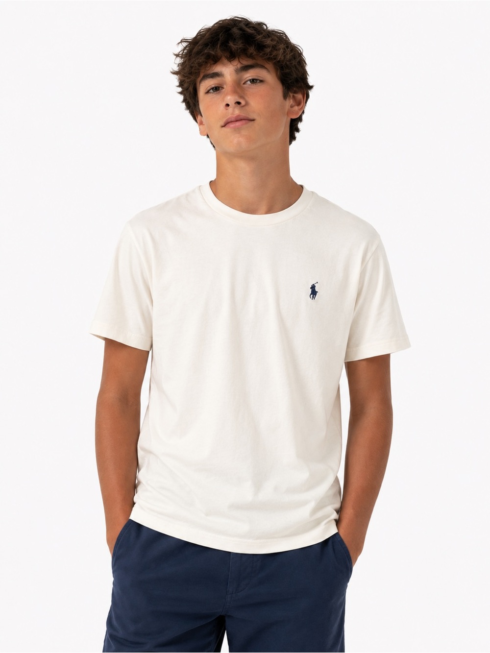Polo by Ralph Lauren Short-Sleeve Crewneck T-Shirt in Cream with Navy Pony